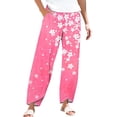 thumbnail image 2 of Women's Casual Pants Striped Linen Pants For Women Summer Casual Wide Leg Pants With Pockets Comfy Cropped Palazzo Pants,Pink Women's Casual Pants XXL, 2 of 5