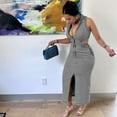 thumbnail image 2 of Stylish Cutout Denim Dress with Front Slit (S, Blue), 2 of 6