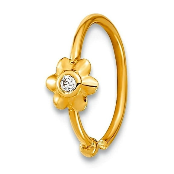 3.25mm 10k Solid Yellow Gold 18 Gauge Hoop With Cubic Zirconia Nose Ring Body Jewelry Ring for Women