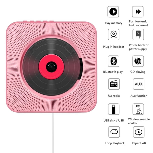 Reproductor De Cd Montable En La Pared Bluetooth Home Audio Boombox Usb Mp3 Reproductor De Música Regalo Para Niños Amigos Yuarrent EL017111-04