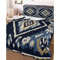 thumbnail image 3 of Quilts Queen Size, Navy Blue Brown Boho Soft Comforter Bedding Set for Bed, Vintage Geometric Southwestern Lightweight Quilted Bedspread with Pillow Cover(2 Pieces) for All Season, 90x96 Inch, 3 of 6