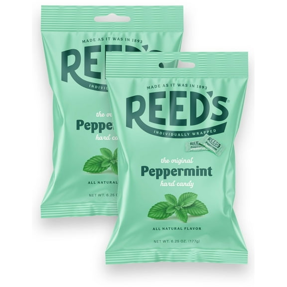 Reed’s Peppermint Candy, 6.25oz Bag (Pack of 2) Individually Wrapped Peppermint Hard Candy, The Hampton Candy Company