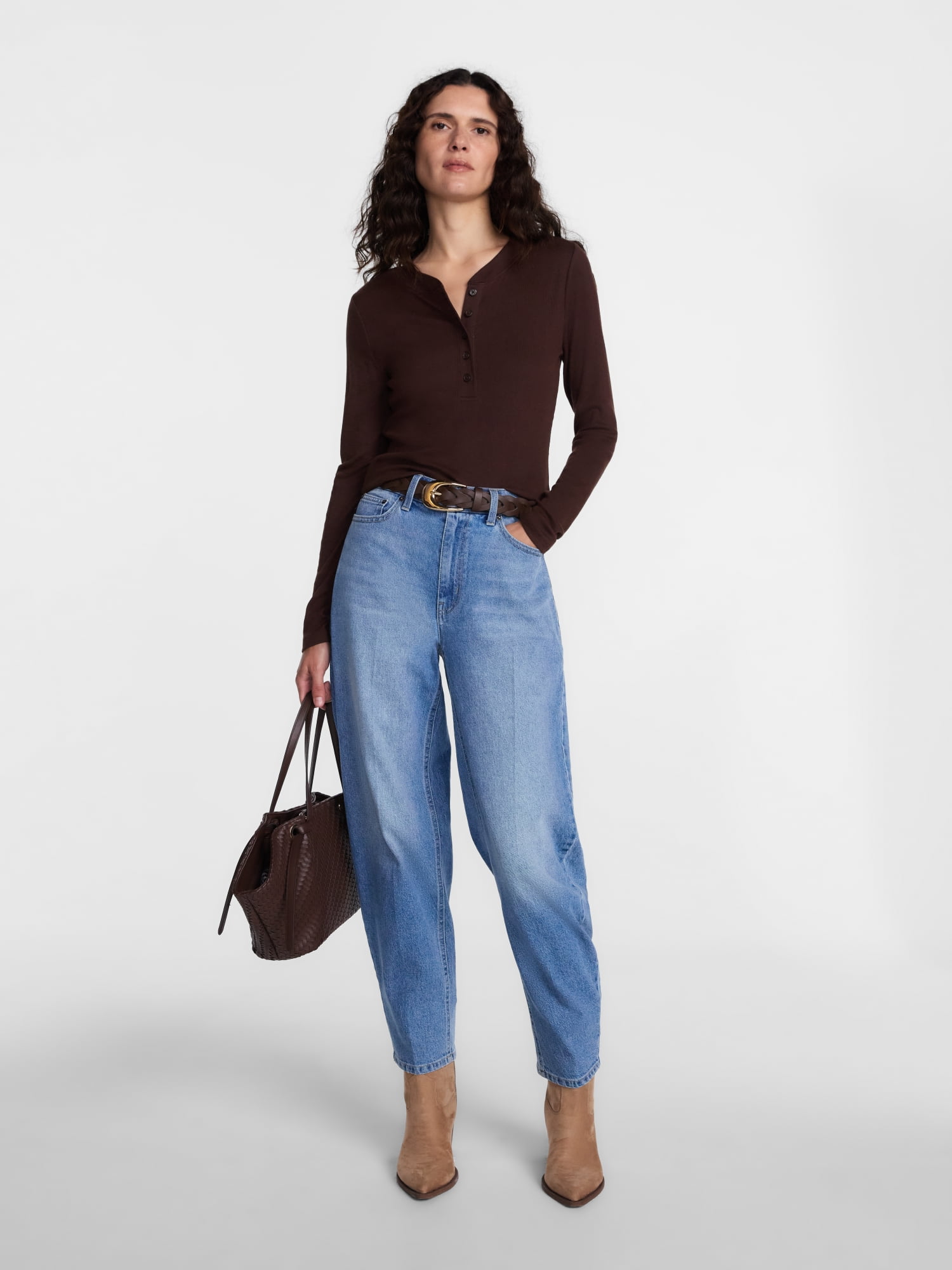 Scenario Women's and Women's Plus Rib Henley with Long Sleeves, Sizes XS-4X