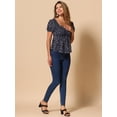 thumbnail image 4 of DARING DIVA Women's Floral Neck Ruffle Peasant Top Blouse S Dark Blue, 4 of 6