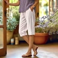 thumbnail image 6 of VBVC Women's Elastic Waist Striped Capri Pants, Knee Length Bermuda Shorts For Women, Ladies' Summer Breathable Cropped Trousers with Pockets,Khaki,S-2XL, 6 of 8