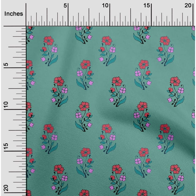 oneOone Polyester Lycra Fabric Leaves & Floral Block Printed Fabric 1 Yard 56 Inch Wide