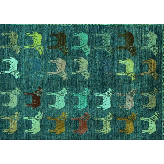Ahgly Company Indoor Rectangle Abstract Turquoise Blue Modern Area Rugs, 7' x 10'