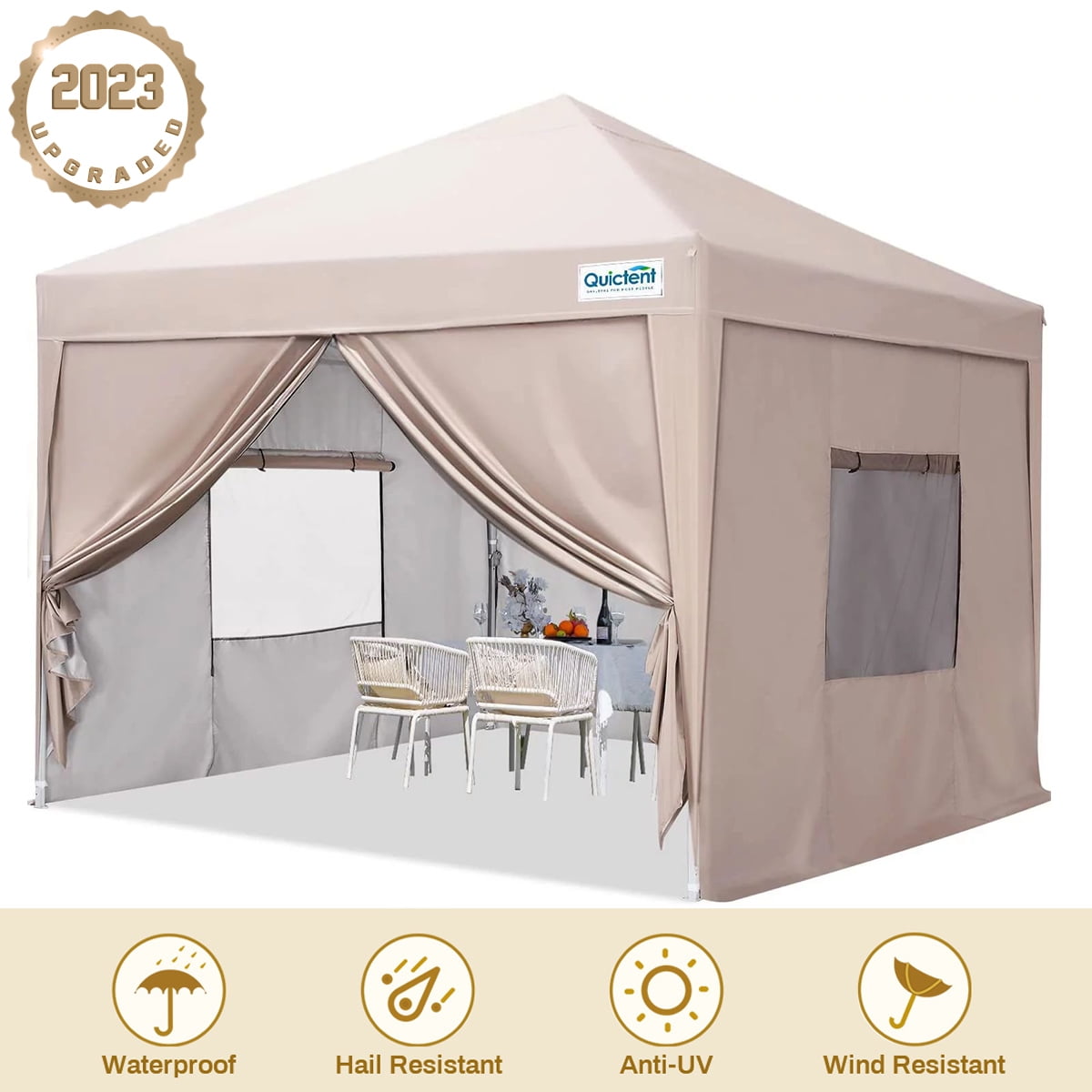Riskant Opgewonden zijn Fabriek Quictent Privacy 8'x8'Pop up Canopy Tent with Sidewalls Enclosed Instant  Gazebo Shelter Waterproof (Beige) - Walmart.com