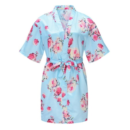 

FRSASU Clearance Children Baby Kid Girl Print Summer Kimono Robes Bathrobe Sleepwear Clothes Coat Light blue 8（110）