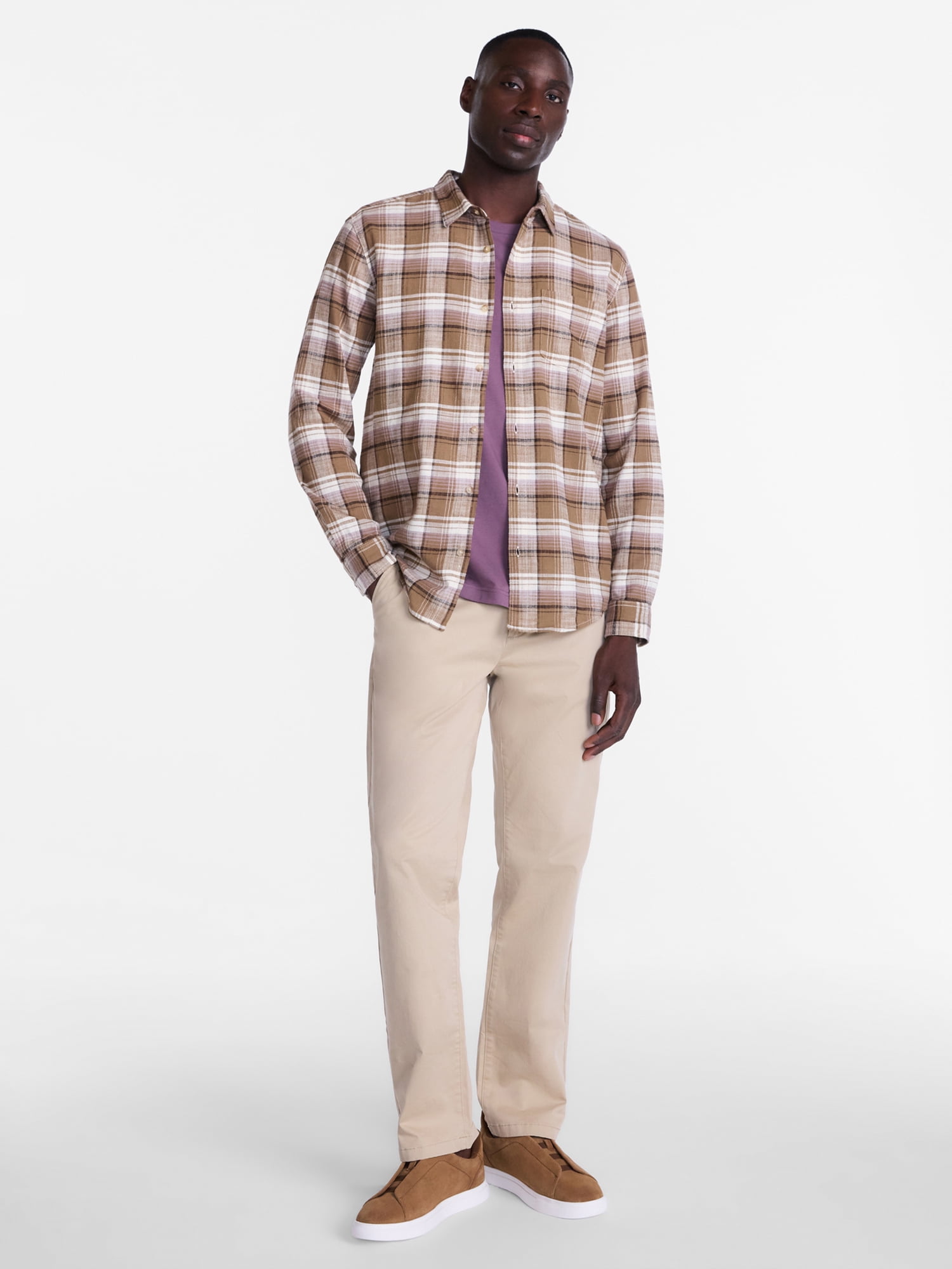 George Men's and Big Men's Slub Cotton Shirt with Long Sleeves, Sizes S-3XL