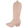 thumbnail image 2 of TOP MODA Women Cowgirl Cowboy Western Stitched Boots Pointy Toe Knee High Side Zipper Light Pink Nubuck Blush 7.5, 2 of 4