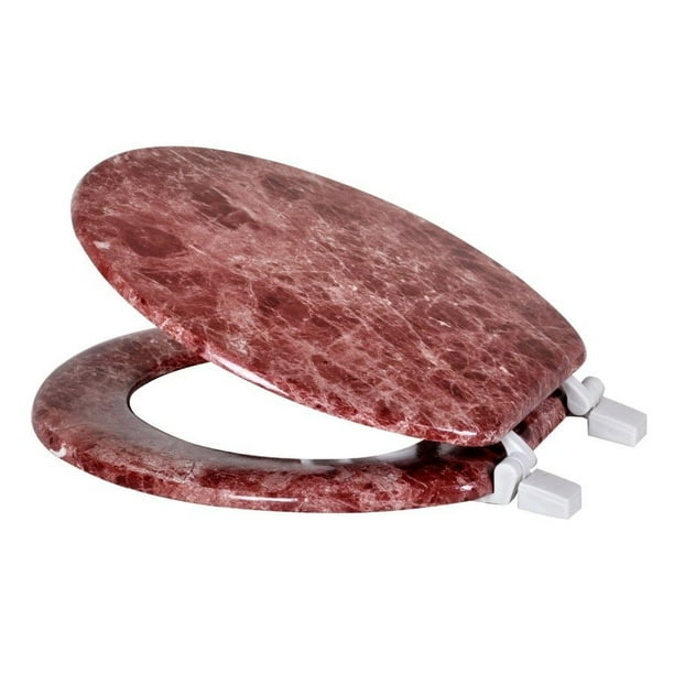BURGUNDY MARBLE LOOK WOOD TOILET SEAT, STANDARD ROUND
