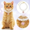 thumbnail image 3 of 2Pcs Cat Dog Pearl Necklace Collar, Small Cat Collar Pear Dog Necklaces Cute Fancy Jewelry Accessories with Heart Shape Rhinestone White Pink Wedding Birthday Party for Puppy Pets Small Dogs, 3 of 6