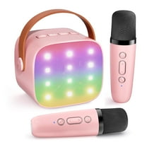 Mini Karaoke Machine for Kids, Haomuren Christmas Birthday Gifts for 3-14 Years Toys for Girls Boys Toddler,Portable Bluetooth Karaoke Machine with 2 Wireless Microphones and Light Speaker,Pink 2Mics