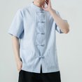thumbnail image 4 of Camisas De Lino Para Hombre Camiseta de manga corta de algodón con cuello Retro para hombre, ropa Tang, placa con hebilla, camiseta informal de algodón transpirable Hanfu para hombre (Navy, 5XL), 4 of 6