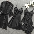 thumbnail image 3 of Brnmxoke Women' Silk Satin Pajamas Set 4pcs Lingerie Solid Color Lace Cami Bathrobe Sleepwear with Robe Plus Size Soft Cozy Exotic Apparel Nightwear Loungewear, 3 of 5
