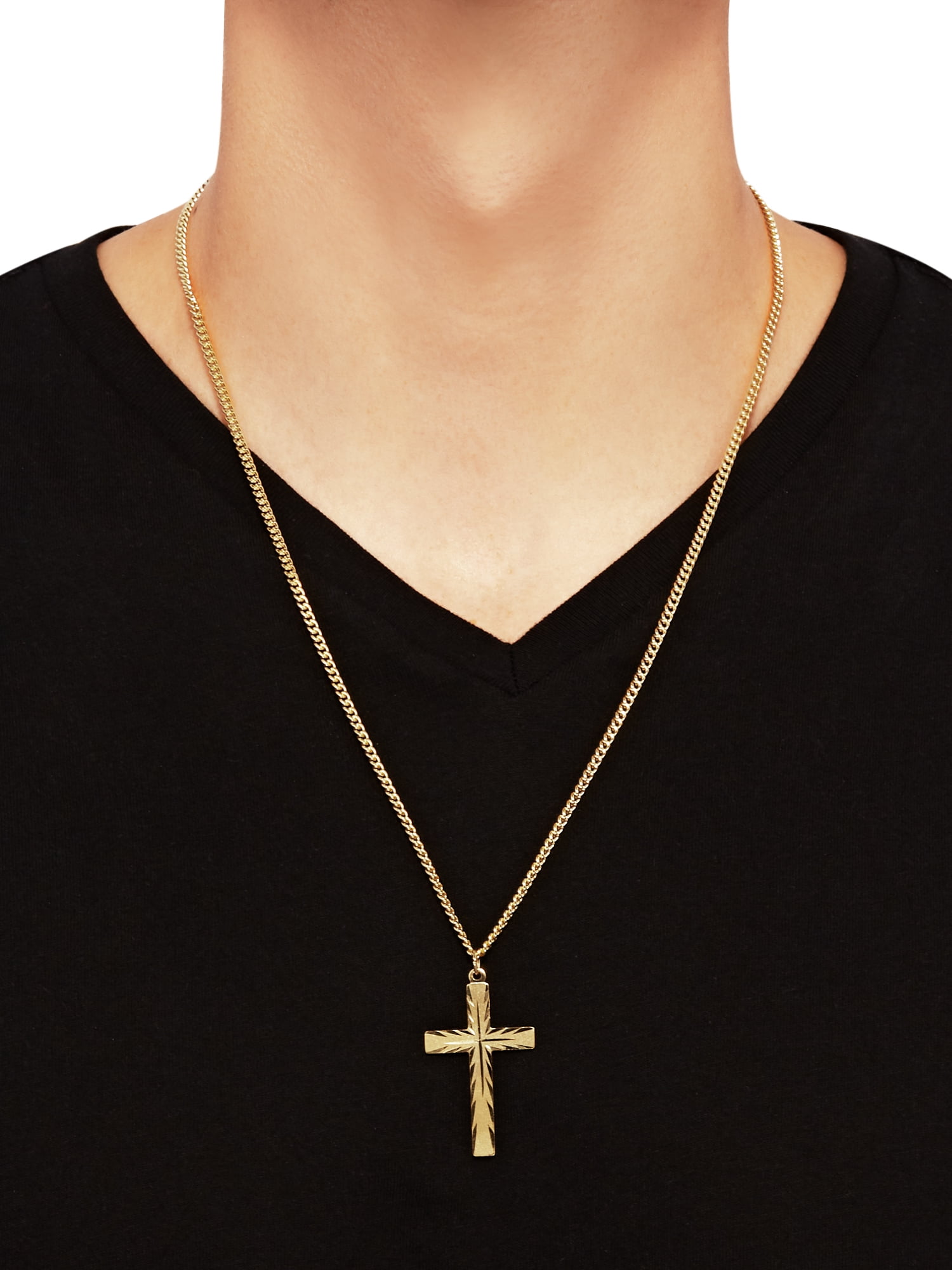 Brilliance Fine Jewelry Gold-Filled Cross Pendant, 24" Stainless Steel Chain
