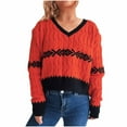 thumbnail image 2 of absuyy Cable Knit Sweaters for Women Vintage Fall Winter Sweaters V-Neck Warm Long Sleeve Tops, 2 of 6