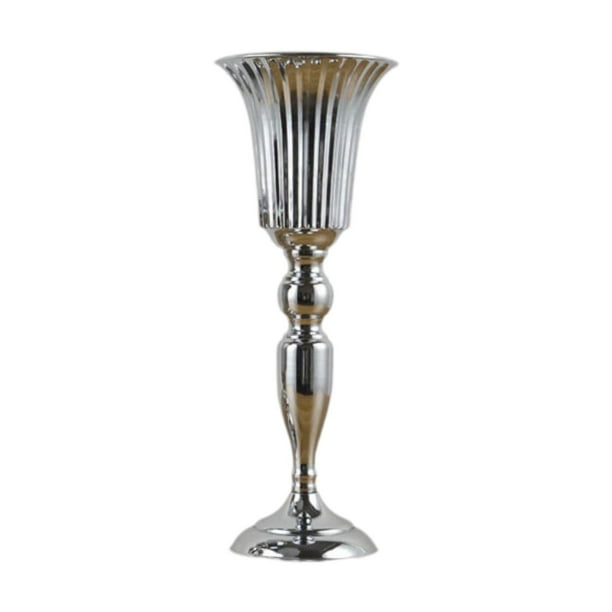 Jarrón de flores para boda, candelabro, centro de mesa, decoración, maceta de metal, soporte para flores, candelabro para mesa de cumpleaños, hogar Plata L 12cmx39cm