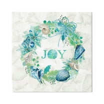 Stupell Industries Joy Coastal Shell Wreath Nature Painting Gallery Wrapped Canvas Print Wall Art, 30 x 30