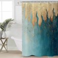 thumbnail image 2 of Extra Long Shower Curtain 72x96 Inch, Blue Gold Shower Curtain Waterproof Bathroom Decor Abstract Simple Minimalist Art Fabric Bath Curtain Set Accessories with Hooks, 2 of 6