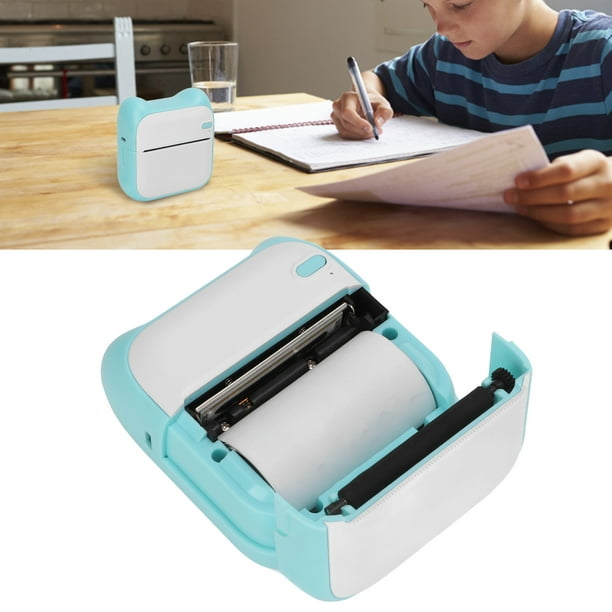 01 02 015 Imprimante sans Encre, Mini imprimante portative de résolution  200DPI de Conception Ergonomique pour Les Filles pour Les Enfants(Bleu)
