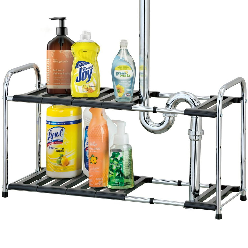 MyGift 2-tier Chrome Under Sink Expandable Storage Shelf Kitchen
