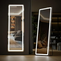 HYJY 64"x21" Mirror Full Length Standing Mirror with LED Lights, Lighted Floor Mirror with Stand, w/Dimming & 3 Color Lighting, Wall Mirror Full Length Aluminum Alloy Thin Frame, White