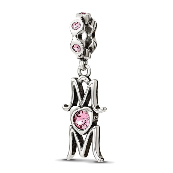 7.27mm 925 Sterling Silver Polished Reflections Crystals Mom Dangle Bead Charm Pendant Necklace for Women