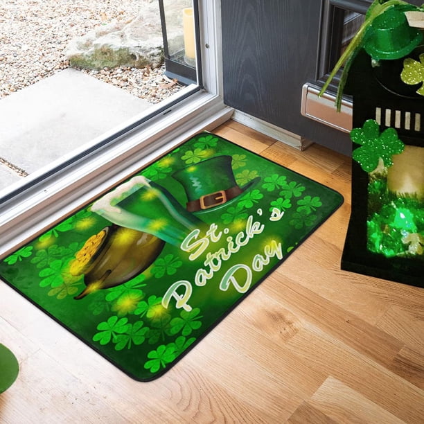 Decoraciones del Día de San Patricio Alfombra del Día de San Patricio Tres tamaños Felpudo de entrada de lana sintética Felpudo de baño antideslizante Patrón de dibujos animados Decoración del Día de