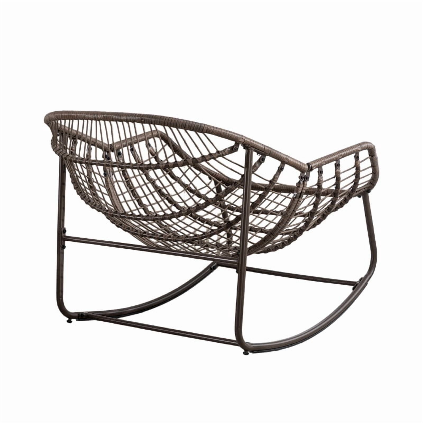Howcool Patio Round Oversized Rocking Chair with Padded Cushion, Papasan Rattan Recliner Armless Chair