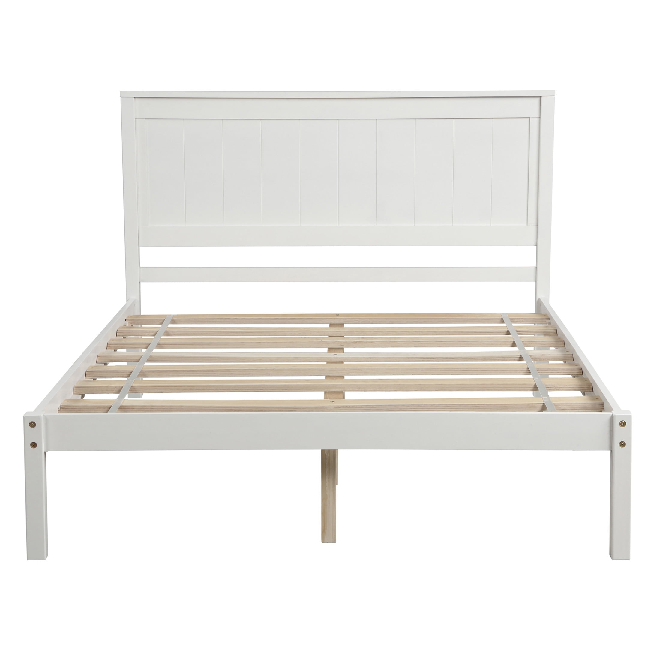 Noble House Sylvia Full Platform Bed Frame with Headboard, Wood Slat Support, Modern Pine Wood Frame, White