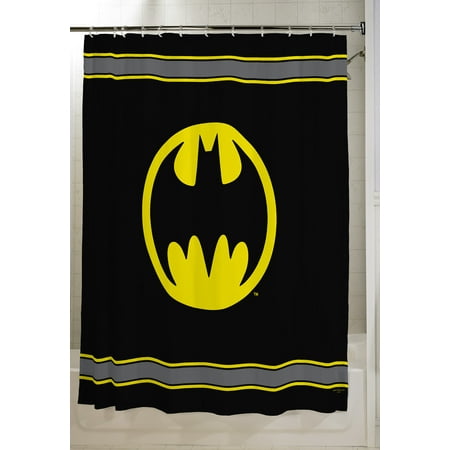 Warner Bros. Black,Yellow,Gray,Multi-color Animation,Graphic Prints,Novelty Batman Polyester,Microfiber Shower Curtains, 72" x 72"