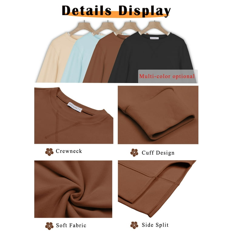 MOSHU Crewneck Sweatshirts for Women Side Split Long Sleeve MOSHU Crewneck Sweatshirts for Women Side Split Long Sleeve