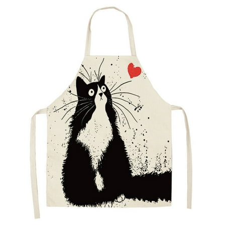 

huoge Kitchen Apron Cat Printed Cotton Linen Aprons for Men Women Home Cleaning 55x68cm