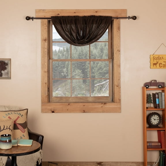 VHC Brands Burlap Chocolate Balloon Valance 15x60 Country Curtains, Dark Brown