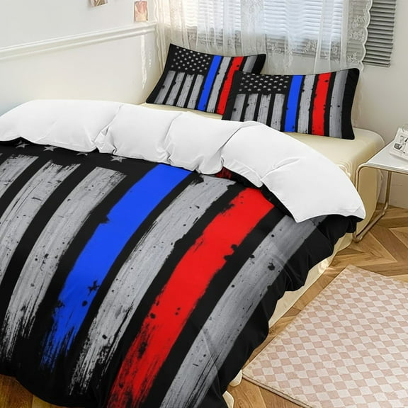 American Flag Blue Line Design Set Duvet Cover Bedding Set Duvet Cover Polyester Quilt Cover for Twin Size