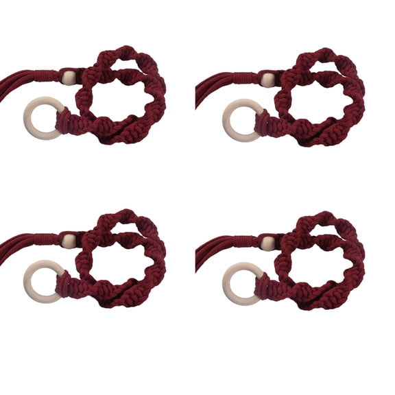 4Pcs Braided Rope Tassels Curtain Accessories Tiebacks with Wood Rings Easy Installation Window Drape Holdbacks Ties