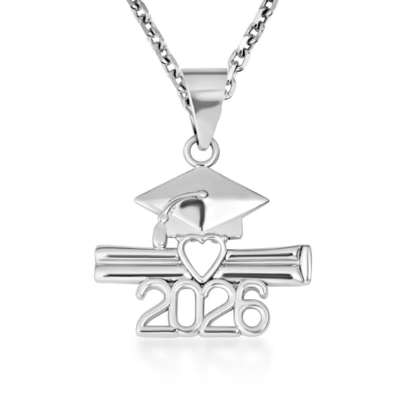 Sterling Silver Class Of 2026 Diploma Graduation Cap Pendant Necklace, 16"