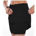 thumbnail image 4 of GIPQJK Women's Active Skort Athletic Stretchy Elastic Waist Lightweight Soild Color Tennis Skirt Golf Skorts Fake Two Piece Trouser Mini Skirts with Inner Shorts,Black M, 4 of 5