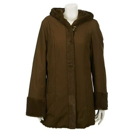 Dennis Basso Reversible Textured Faux Fur Hooded Coat A219637