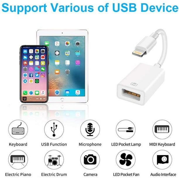 Adaptateur de Caméra USB pour iPad iPhone, Câble OTG Compatible