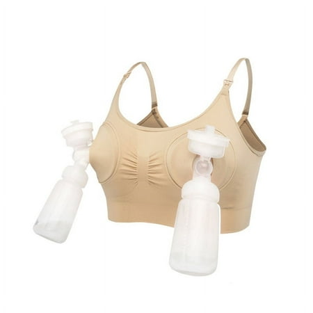 Hands-free breast-feeding underwear for pregnant women with front buckle nursing bra meat color