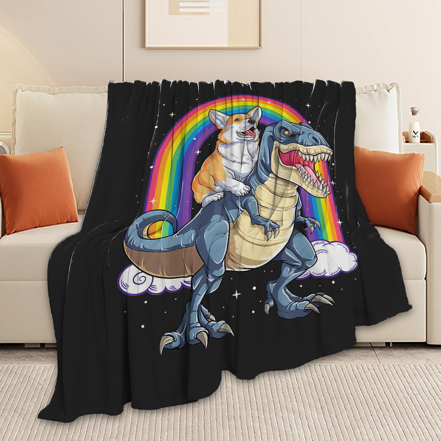 Funny Blanket Corgi Dinosaur Throw Blanket Gifts for Kids Girls Boys Adults Women Super Soft Cozy Plush Fluffy Fuzzy Fleece Blanket Decor 40''X50''