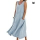 thumbnail image 5 of Minnieouse Vestido de lino y algodón de verano para mujer, sin mangas, bohemio, de mil-pantorrilla, caftán suelto de Color liso para Vestidos Azul cielo/M, 5 of 5