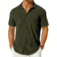 thumbnail image 2 of LTTVQM Men's Corduroy Button Down Shirts Casual Short Sleeve Shacket Jacket Solid Striped Shirt Tops with Pockets Army Green 2XL, 2 of 5