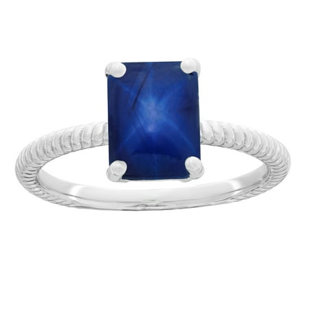 Mm Blue Star Sapphire - Lavari - 1.55 Ct 8x6 MM Elongated Cushion Shape Blue Star Sapphire 925 Sterling Silver Birthstone Ring Size 7