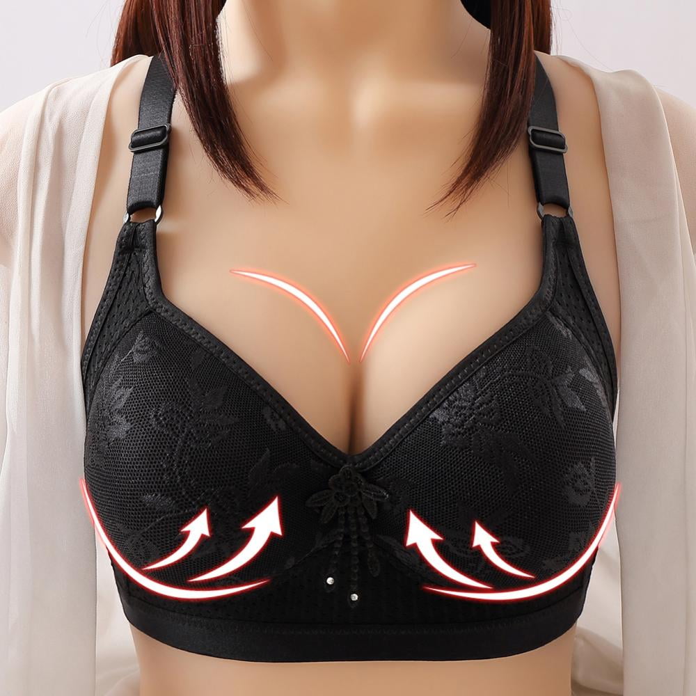 Women Wireless Push Up Bra Full Coverage Soft Thin Wire Free Back Closure  Push Up Bra Big Cup for Fat Ladies, Plus Size 