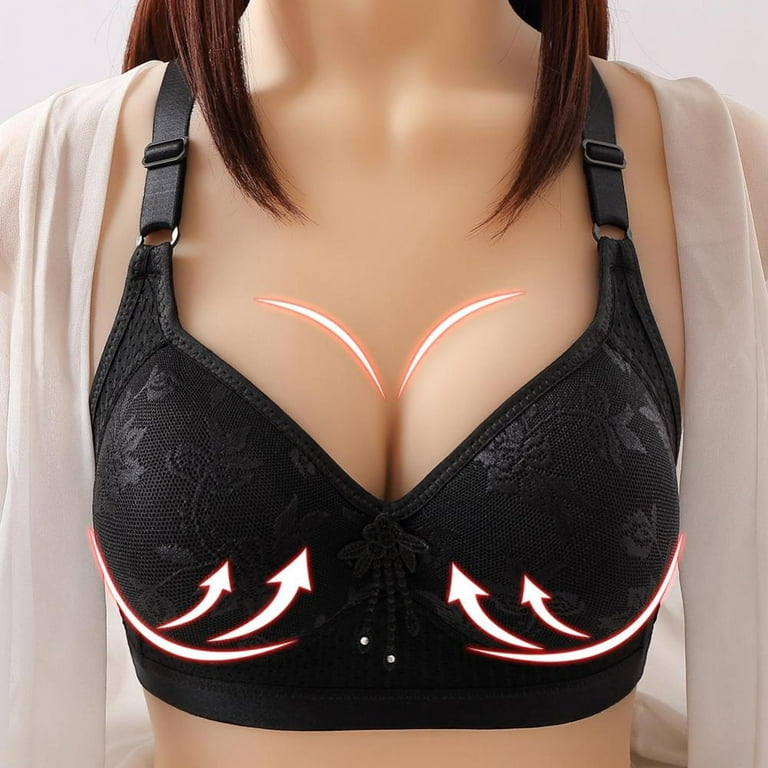 Large Size Flower Wireless Push Up Bra, Big Cup, Big Breasts, Women's Fat Full  Coverage TOPWONER Thin Line Free Back Closed Plaid Soft Bra 