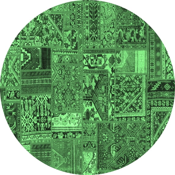 Ahgly Company Indoor Round Patchwork Emerald Green Transitional Area Rugs, 4' Round
